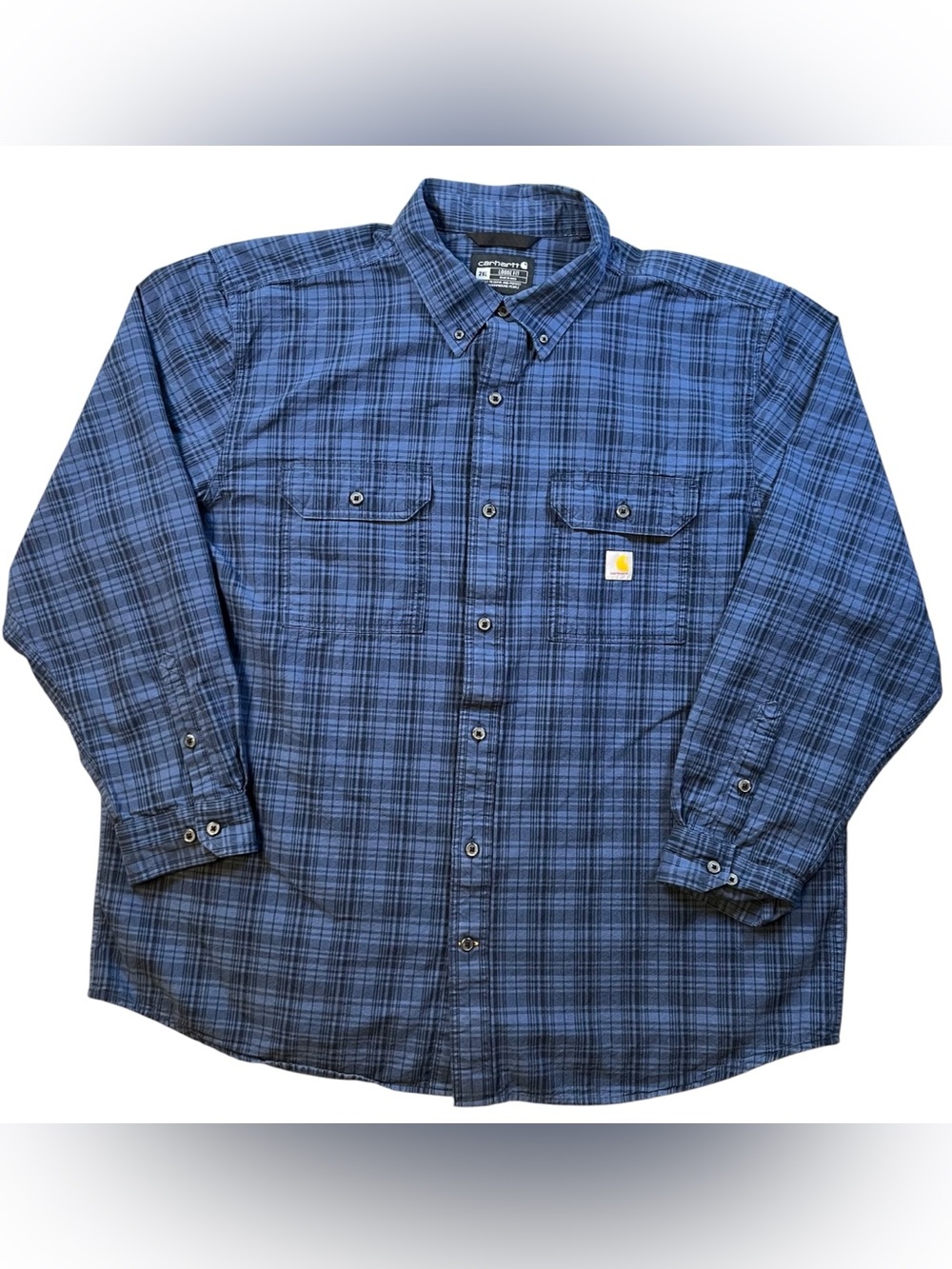 Carhartt Men's Loose Fit Midweight Chambray Long-Sleeve Blue Plaid Shirt XXL
